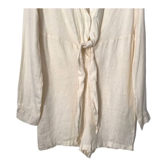 Zara Romper Size XS Tied 100% Linen Oyster White Long Sleeve V-Neck Jumpsuit - Picture 4 of 16